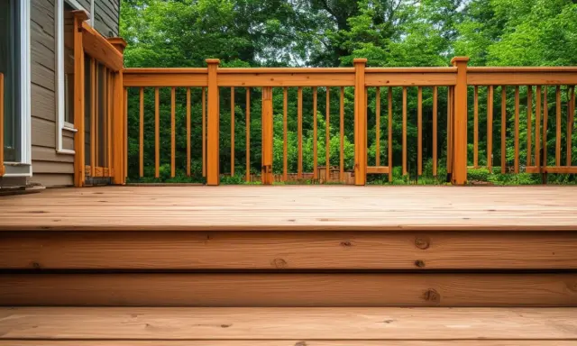 Une belle terrasse en bois, parfaite pour profiter des plus belles terrasse en bois avec vue sur la verdure.