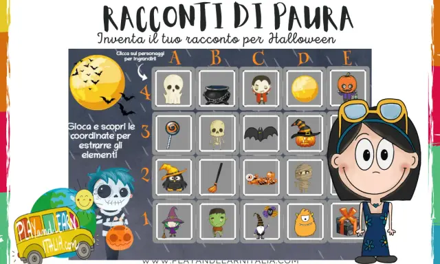 Un gioco per creare il racconto del brivido scuola primaria con personaggi di Halloween.