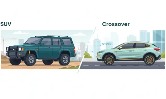 Comparación visual: un SUV robusto y un crossover elegante, mostrando la diferencia entre ambos tipos de vehículos.