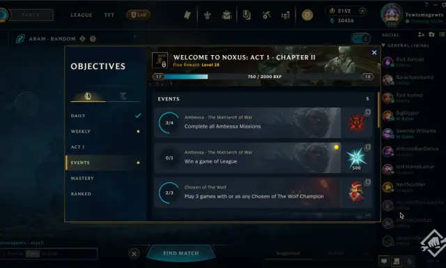 Ekran gry League of Legends z widocznymi celami, w tym misjami z **league of legends battle pass**.