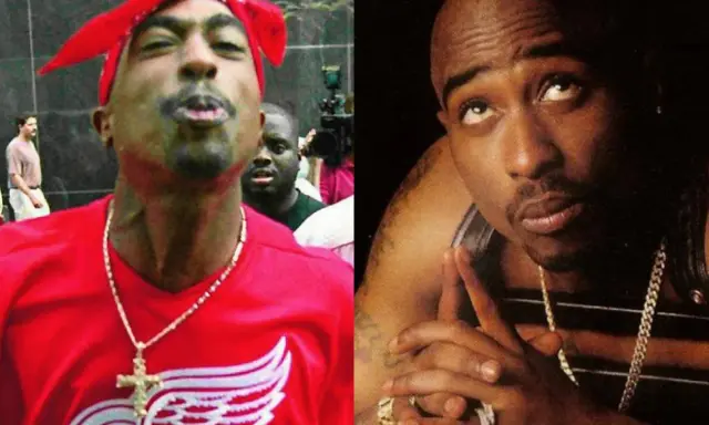 Dwa ujęcia Tupaca. Jedno z czerwoną bandaną, drugie z pytaniem: czy Tupac żyje?
