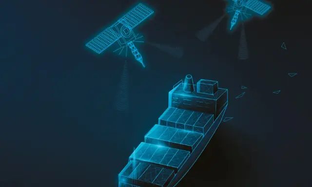 Deux satellites AIS transmettent des données vers un porte-conteneurs.