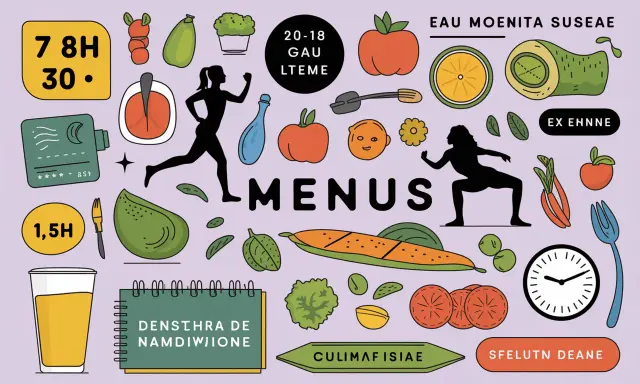 Menus pour perdre 5 kilos en 1 mois : fruits, légumes, sport et eau.