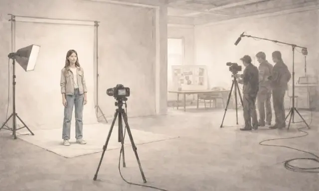 Sesja zdjęciowa z modelką i ekipą filmową. Dowiedz się, jak zarabiać na fotografii, tworząc profesjonalne materiały.