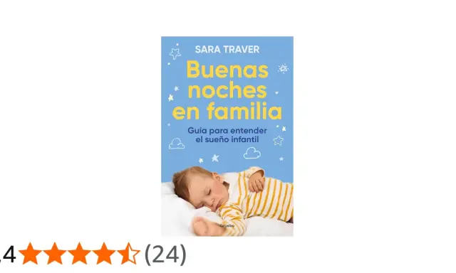 Libro "Buenas noches en familia" de Sara Traver, guía para entender el sueño infantil. Un bebé duerme plácidamente, reflejando el sueño en bebes.