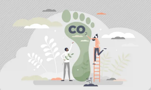 Zwei Menschen arbeiten an einem riesigen CO2-Fußabdruck, um klimaneutral leben zu können.