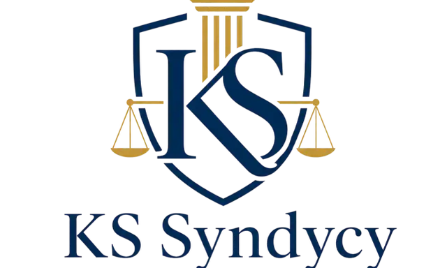Logo kancelarii prawnej KS Syndycy z wagą sprawiedliwości i kolumną.