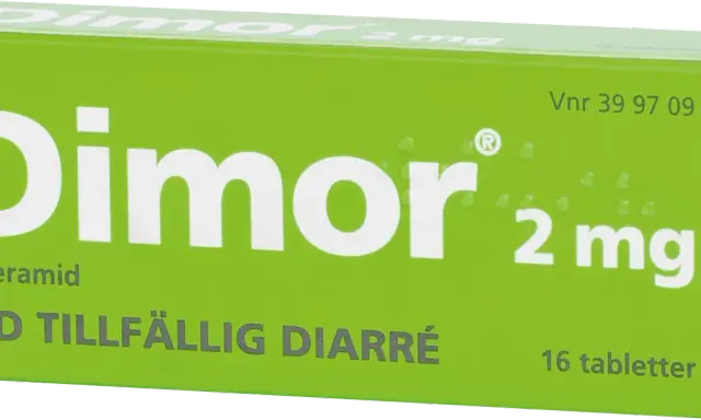 Dimor 2 mg, ett medicin mot magsjuka, lindrar tillfällig diarré. Förpackningen innehåller 16 tabletter.
