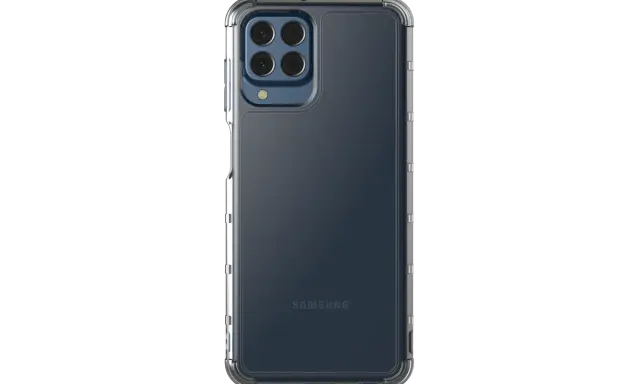 Przezroczyste etui ochronne na Samsung Galaxy M33 5G z wzmocnionymi narożnikami.