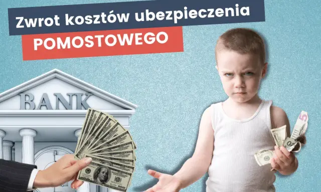 Chłopiec z gniewną miną trzyma pieniądze. Obok bank i ręka podająca banknoty. Czy ubezpieczenie pomostowe jest zwracane?
