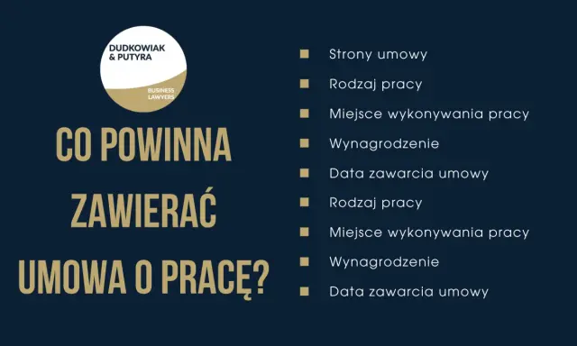 Jakie dane do umowy o pracę? Lista zawiera strony umowy, rodzaj pracy, miejsce jej wykonywania, wynagrodzenie i datę zawarcia.