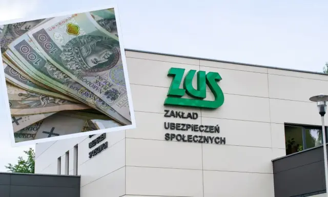 Stos banknotów 100 zł obok budynku ZUS. Czy to zapowiedź najwyższej emerytury w Polsce?