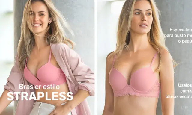 Due modelle indossano reggiseni rosa, uno senza spalline e uno con spalline sottili, mostrando la differenza tra bralette e brassiere.