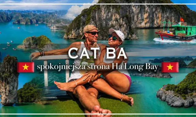 Para na tle malowniczego Cat Ba, spokojniejszej strony Ha Long Bay.