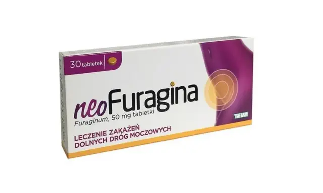 Opakowanie Neo-Furagina, leku stosowanego w leczeniu zakażeń dróg moczowych. Czy furagina to antybiotyk? To pytanie często zadawane przez pacjentów.