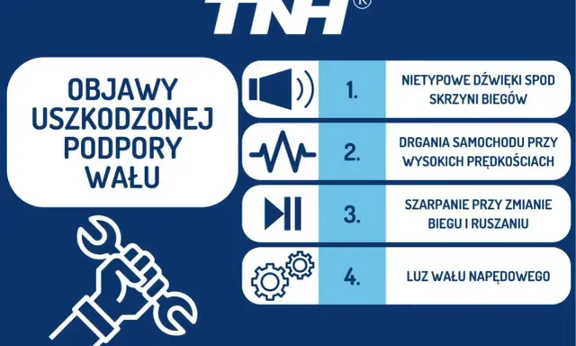 Objawy uszkodzonej podpory wału: nietypowe dźwięki, drgania, szarpanie, luz wału napędowego.