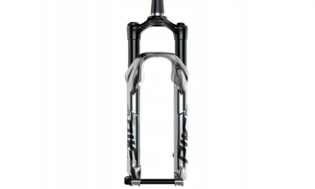 Błyszczący, srebrny widelec rowerowy RockShox Pike DJ, gotowy na każde wyzwanie na trasie.