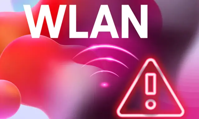 WLAN-Symbol mit Warnzeichen. Das WLAN ist sehr langsam trotz guter Verbindung, was frustrierend ist.