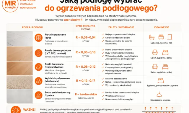 Porównanie podłóg: płytki, panele, deski, wykładziny, beton. Wybierz najlepszą podłogę do ogrzewania podłogowego, zamiast grzejników.