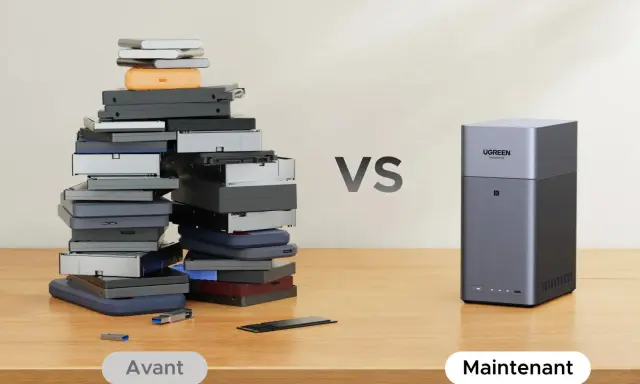 Avant : une pile de disques durs externes et de clés USB. Maintenant : un NAS personnel UGREEN compact.
