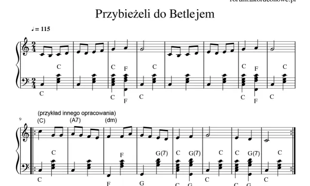 Nutacja kolędy "Przybieżeli do Betlejem" z akordami.