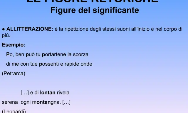 Figure retoriche: allitterazione, con significato ed esempio da Petrarca e Leopardi.
