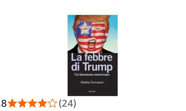 Copertina libro "La febbre di Trump" di Mattia Ferraresi, con volto di Trump dipinto come bandiera USA.