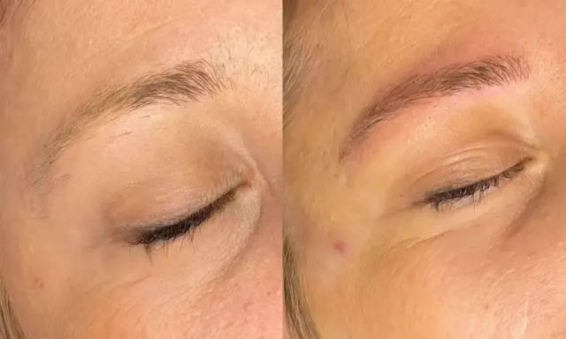 Avant/après teinture sourcils : des sourcils plus définis et plus foncés pour un regard sublimé.