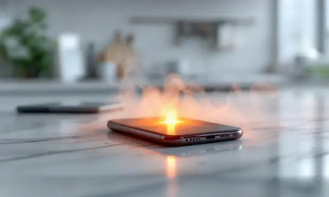 Telefon dymi i świeci na pomarańczowo, wskazując, czemu telefon się nagrzewa.