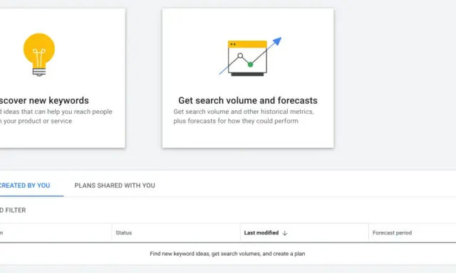 Interface du Google Keyword Planner : découvre de nouveaux mots-clés, leur volume de recherche et crée des plans.