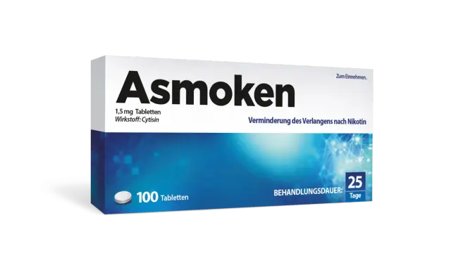 Asmoken-Packung mit 100 Tabletten zur Raucherentwöhnung. Viele positive Tabex Erfahrungen zeigen, dass Cytisin hilft, das Verlangen nach Nikotin zu mindern.