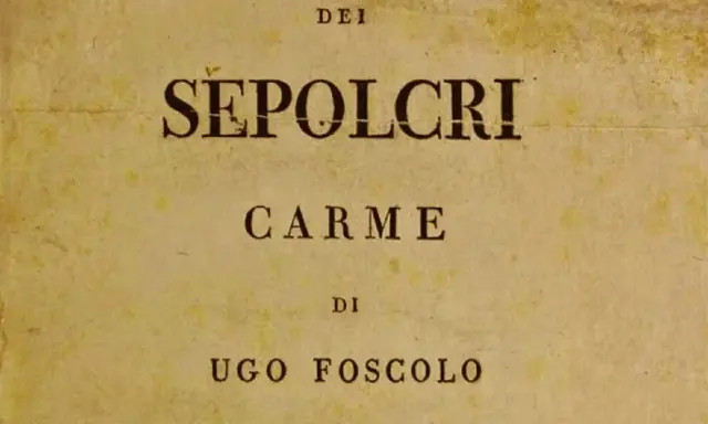 Titolo: Dei Sepolcri Carme di Ugo Foscolo. Testo antico su carta ingiallita.