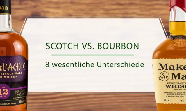 Zwei Flaschen Scotch und Bourbon Whiskey, die Unterschiede zwischen diesen Whiskey-Sorten beleuchten.