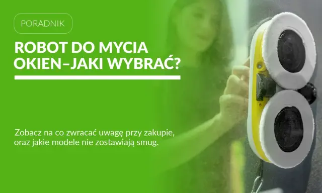 Robot do mycia okien z dwoma obrotowymi padami czyszczącymi na szkle.