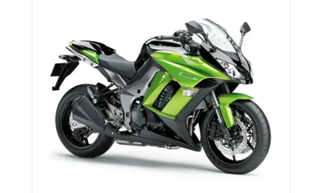 Zielony Kawasaki Z1000, sportowy motocykl, gotowy do jazdy z mocą V-max.