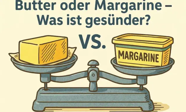 Eine Waage vergleicht einen Block Butter mit einer Margarine-Packung. Die Frage: Butter oder Margarine – was ist gesünder?