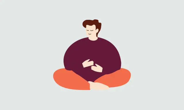 En person sitter i meditationsställning, med slutna ögon och händerna vilande på magen. En bild som påminner om Kristin Neffs arbete med självmedkänsla.