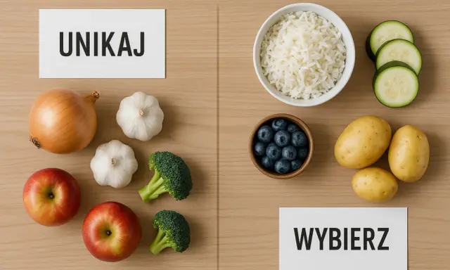 Unikaj cebuli, czosnku, jabłek i brokułów, jeśli chcesz ograniczyć śmierdzące gazy. Wybierz ryż, borówki, ziemniaki i cukinię. Probiotyki mogą pomóc.