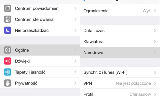 Ekran ustawień iPhone'a, gdzie można znaleźć opcję "Ogólne", by dowiedzieć się, jak zmienić język w iPhone.
