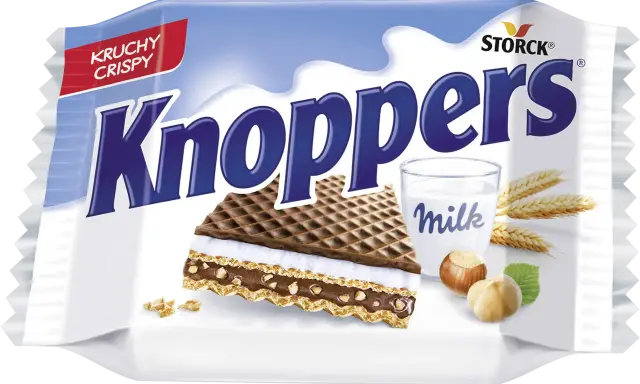 Chrupiący Knoppers z orzechami i mlekiem. Idealny na przekąskę, gdy chcesz poznać jego knoppers kcal.