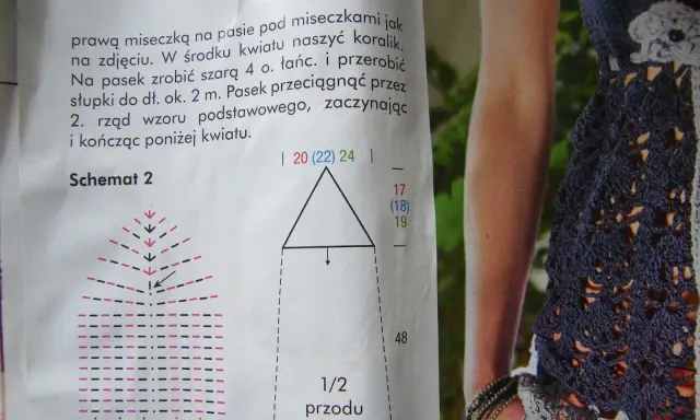 Schematy i wzory na szydełkowe tuniki. Instrukcja tworzenia paska i kwiatów do ozdoby.