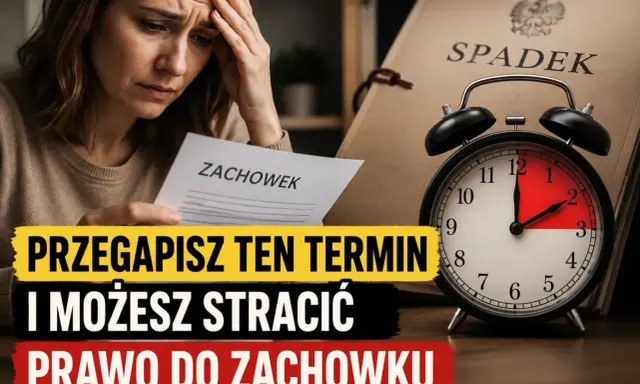 Zmartwiona kobieta trzyma dokument "Zachowek". Obok budzik i akta spadkowe. Uważaj na przedawnienie, by nie stracić prawa do zachowku.