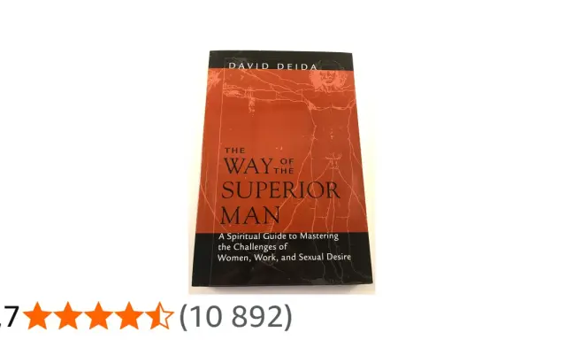 Okładka książki "The Way of the Superior Man" Davida Deidy, z rysunkiem anatomicznym w tle.