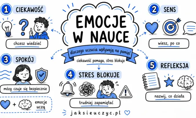 Emocje w nauce: ciekawość pomaga, stres blokuje. Gdy czujesz się bezpiecznie, łatwiej zapamiętać. Nie bądź intruzem dla swojej pamięci, pielęgnuj spokój.