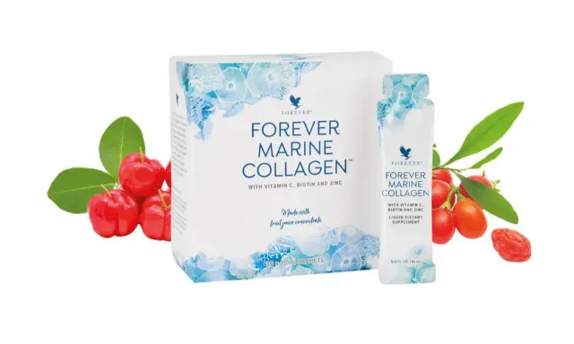 Forever Marine Collagen w saszetkach, z witaminą C, biotyną i cynkiem. Pyszny smak owoców dla Twojej urody.