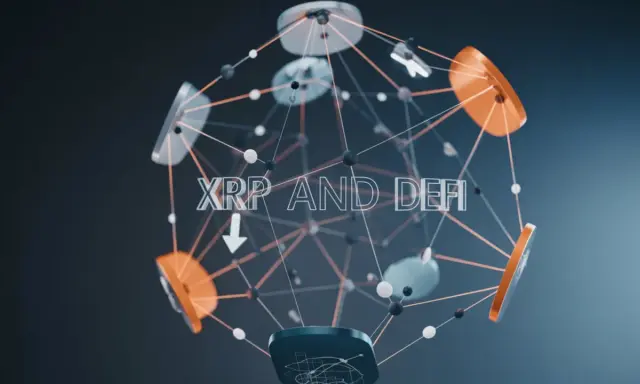 Sieć XRP i DeFi, z elementami przypominającymi monety i połączeniami, sugeruje potencjalny **flare crypto**.