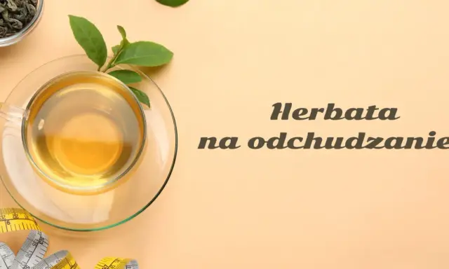 Zielona herbata na odchudzanie? Filiżanka naparu, liście i miarka krawiecka sugerują wsparcie w procesie redukcji wagi.
