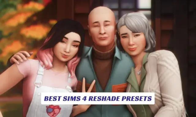 Rodzina Simsów pozuje do zdjęcia, podkreślając piękno gry dzięki najlepszym presetom The Sims 4 Reshade.