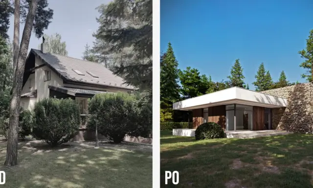 Przed i po: metamorfoza starego domu. Projekty przebudowy uwydatniają nowoczesną architekturę i kamienne detale.