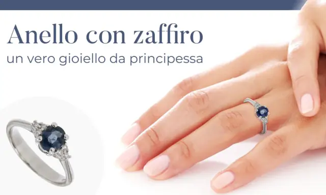 Anello con zaffiro blu, un gioiello da principessa. Il suo significato è legato alla saggezza e alla nobiltà.